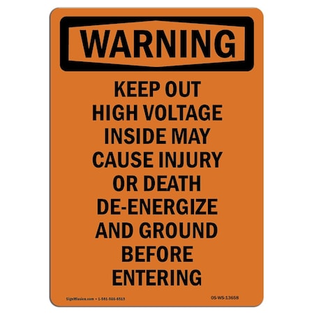 Signmission Safety Sign, OSHA WARNING, 5" Height, Keep Out High Voltage Inside, Portrait, 10PK OS-WS-D-35-V-13658-10PK